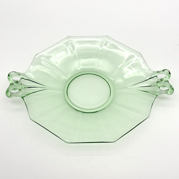 Vtg Fostoria Uranium Glass Small Tray Fairfax Green Bow Handle Serving Plate 7" - Picture 2 of 6